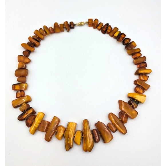 Vintage Butterscotch Egg Yolk Graduated Sliced Beads Amber Necklace 18"